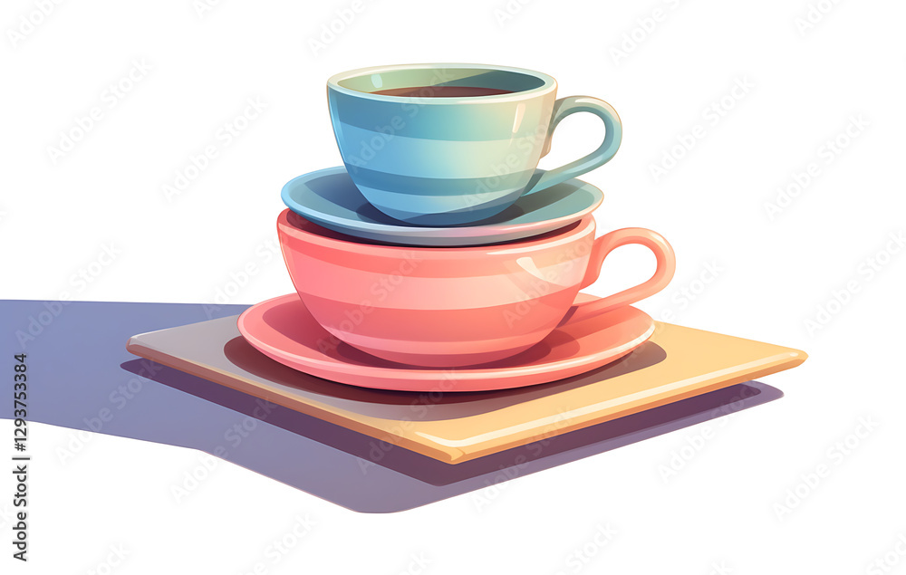 Cup and saucer with coffee cup, isolated on white background.