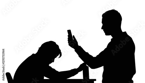 Silhouette of person sitting and another person holding a phone