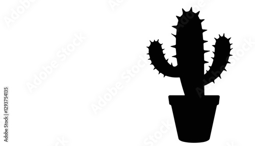 Black silhouette of cactus in a planter