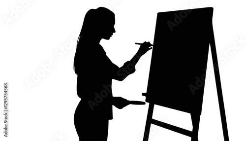 Silhouette of a woman painting on an easel