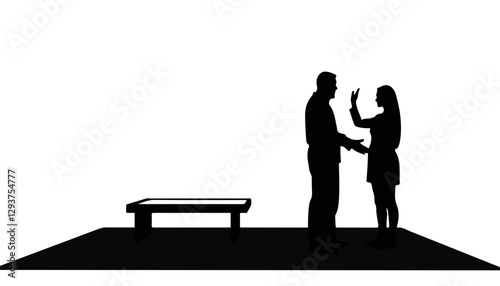 Silhouette of a couple arguing against a minimalistic background