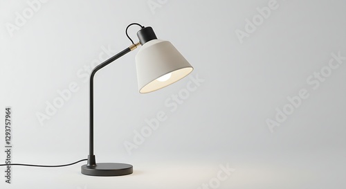 A modern desk lamp with a simple design against a white backdrop