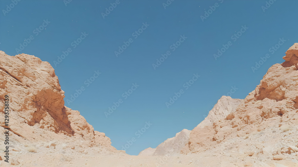 Fototapeta premium Desert canyon landscape, clear sky, rocky terrain, travel background