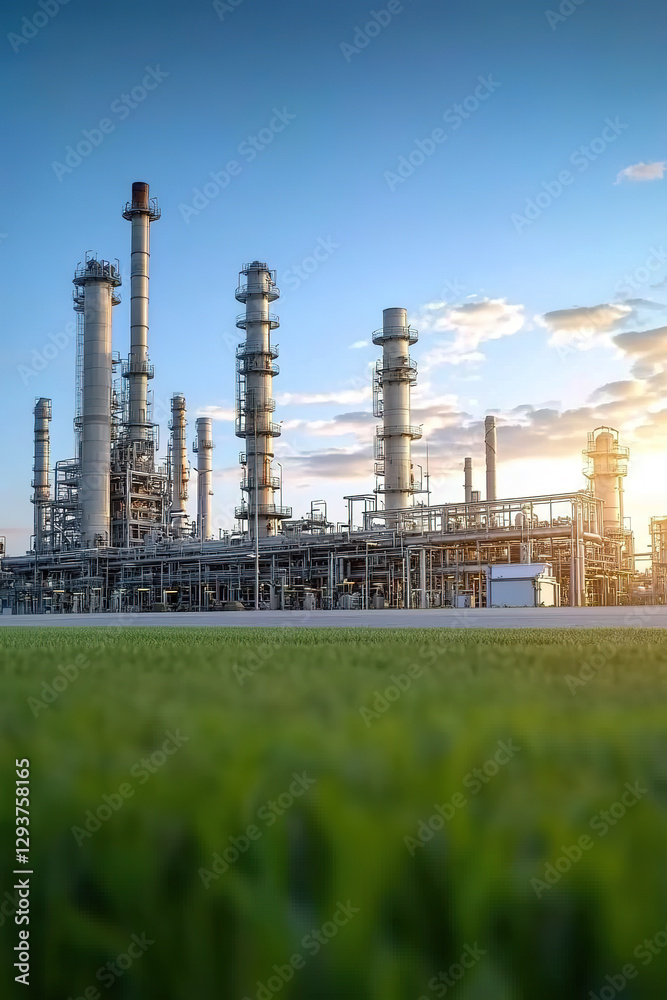 Obraz premium Natural gas relay stations and energy transmission pipelines at dusk