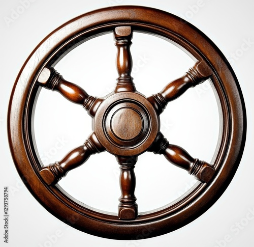 Circular Wooden Wheel Six Spoke Design, Dark Brown Finish, Nautical Concept Nautical Decor, Ship Wheel