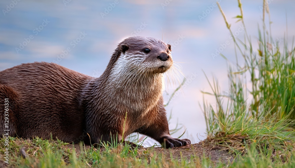 Playful Otter Amidst Autumnal Hues A Majestic Lontra Canadensis in its Natural Habitat, Framed by the Rich Colors of Fall Alongside a Tranquil Lake, Capturing the Spirit of Wildlife and Nature Playful Otter Amidst Autumnal Hues A Majestic Lontra Canadensis in its Natural Habitat, Framed by the Rich Colors of Fall Alongside a Tranquil Lake, Capturing the Spirit of Wildlife and Nature