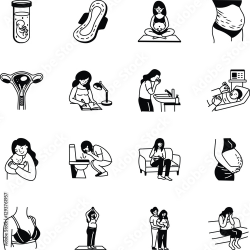Collection of Pregnancy and Maternity Doodle Icons
