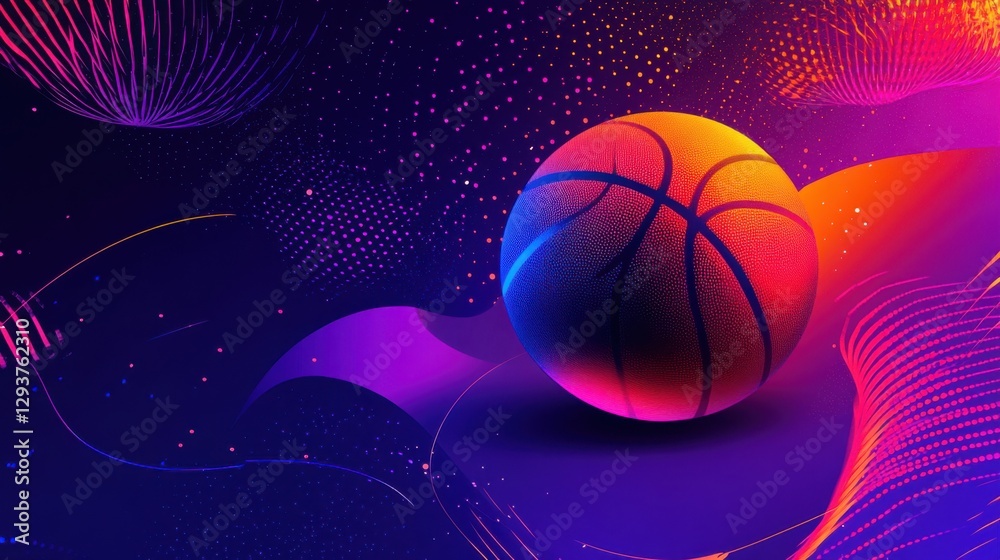 Obraz premium The Enigmatic Sphere: A Basketball Resting Amidst a Glimmering, Otherworldly Landscape of Light and Shadow