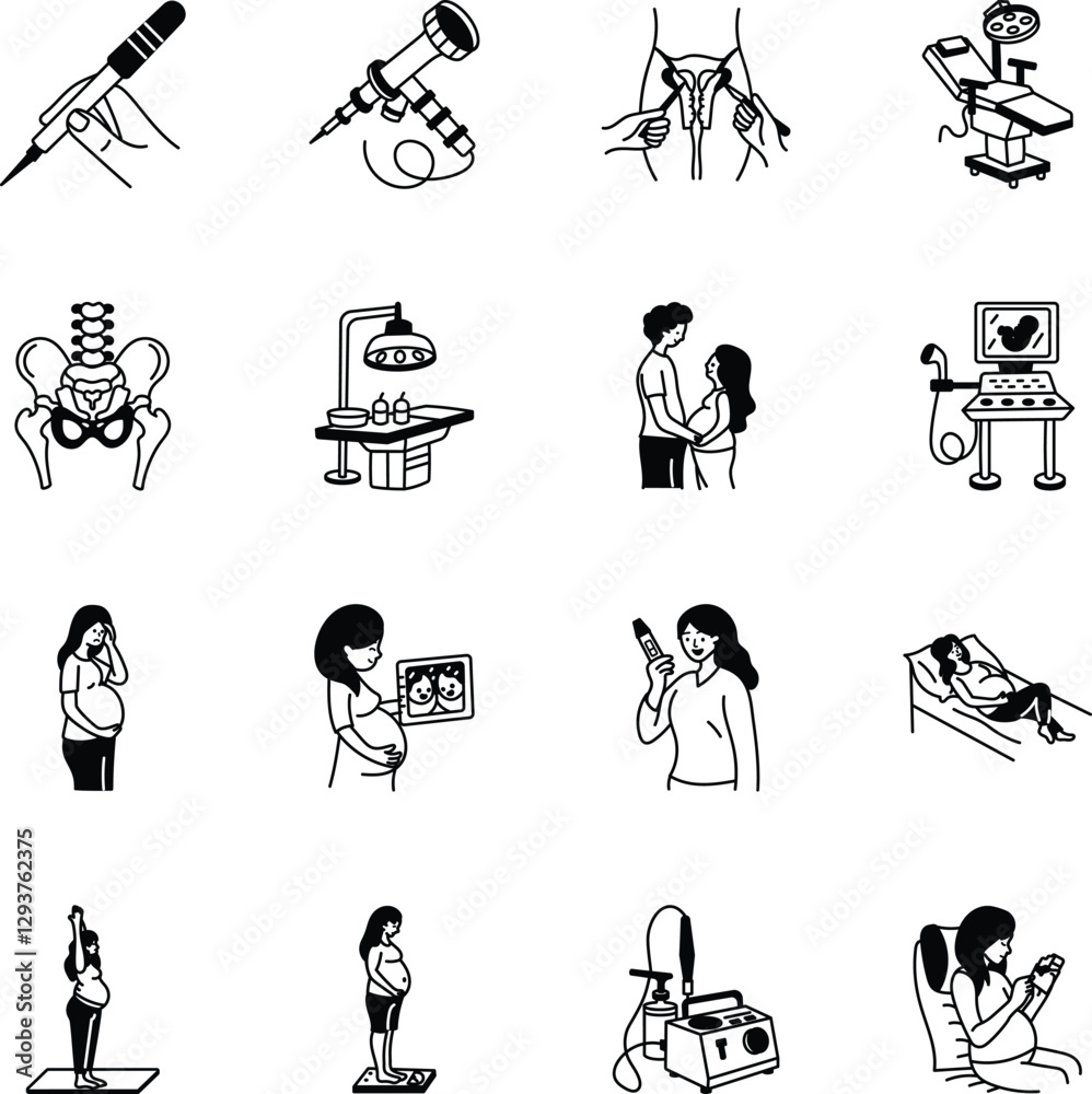Obraz premium Motherhood Doodle Style Icon Collection