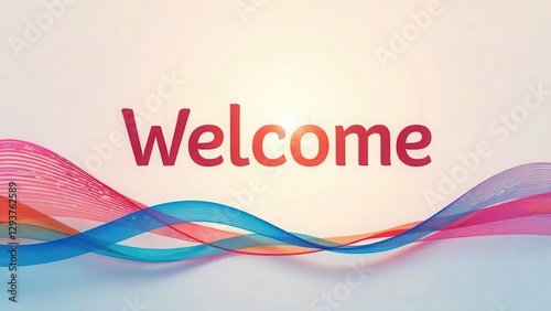 Animated greeting text on light background with colored waves. Banner, screensaver, greeting, advertising