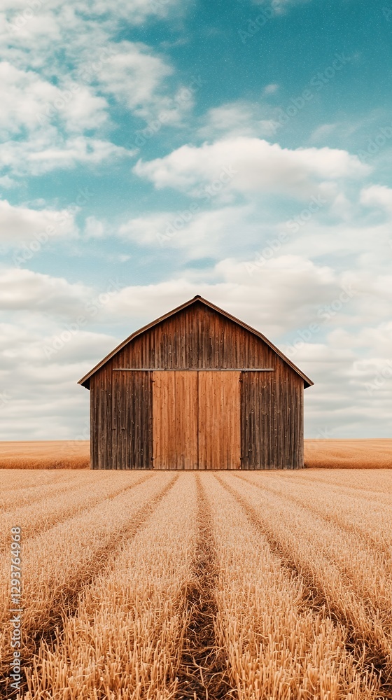 Rustic Wooden Barn in Golden Wheat Field Under a Starlit Sky Rustic Wooden Barn in Golden Wheat Field Under a Starlit Sky