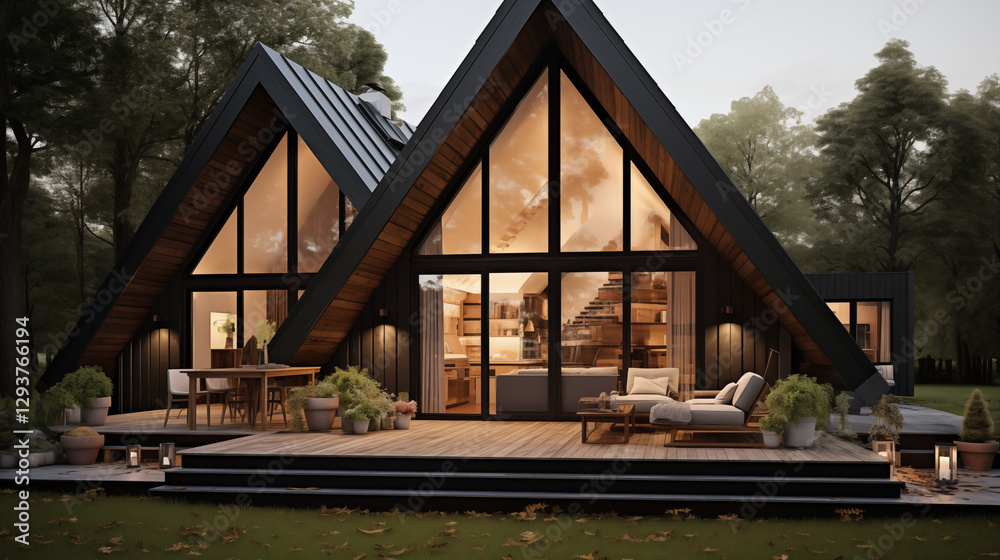 Obraz premium Maison d'architecture moderne, design scandinave, villa de luxe. Arrière-plan pour conception et création graphique.