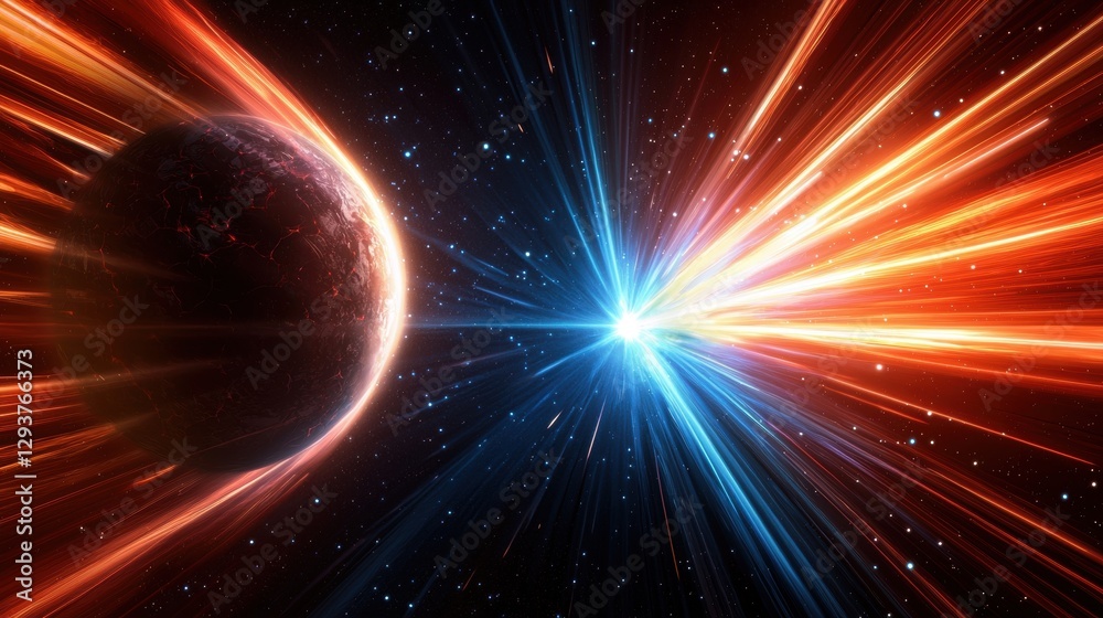 Obraz premium Colorful Energy Waves Clash in Cosmic Space with Human Elements and Vibrant Colors