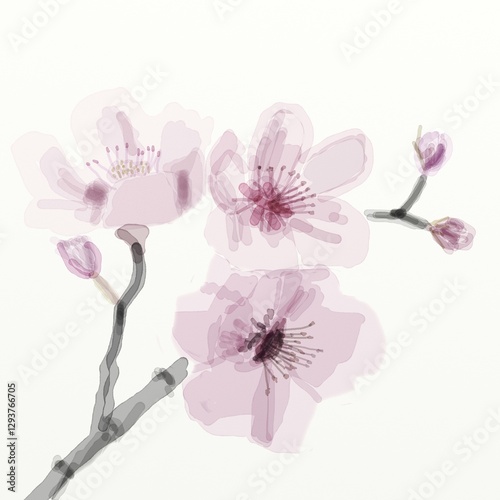 Soft Sakura Blossoms Watercolor digital Illustration.