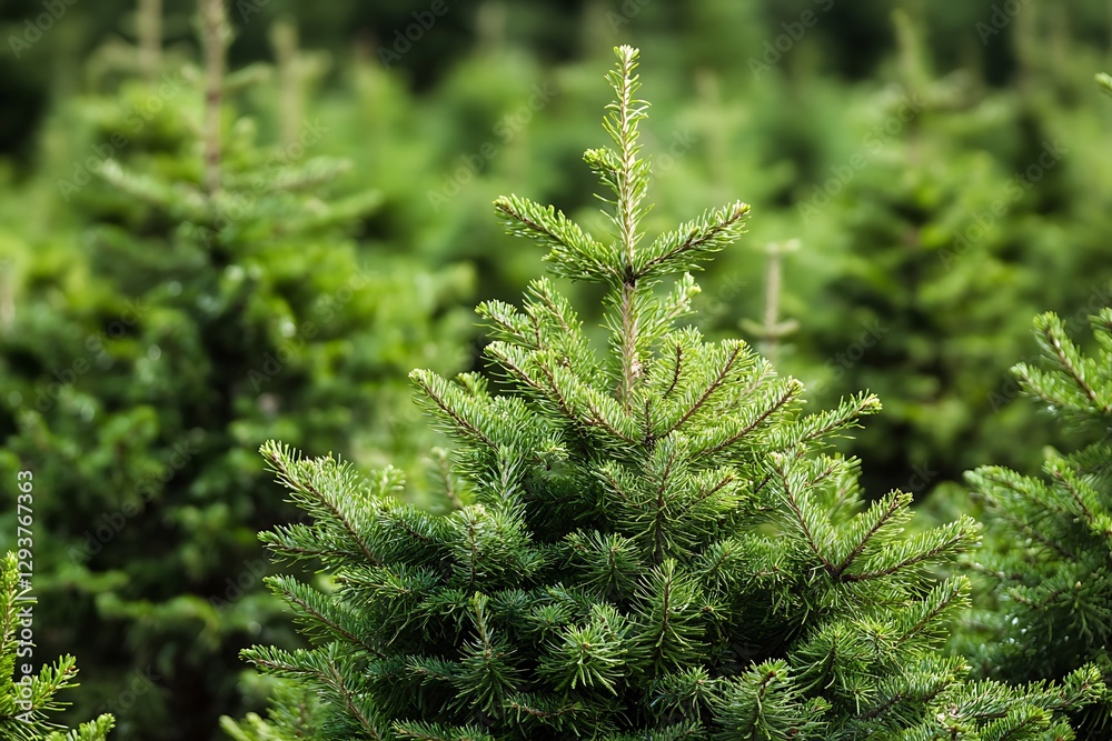thriving green trees flourishing in a natural forest of old spruce and pine  
