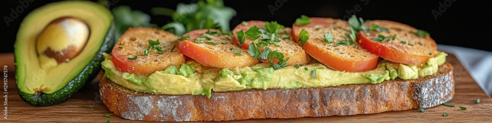 Avocado toast with roasted cherry tomatoes, fresh herbs, and whole grain bread, served on a rustic wooden board, showcasing a healthy and flavorful dish.
Avocado toast with roasted cherry tomatoes, fresh herbs, and whole grain bread, served on a rustic wooden board, showcasing a healthy and flavorful dish.