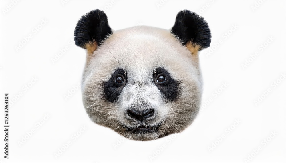 Naklejka premium Isolated Panda Bear Face against a White Background Intimate Portrait of Majestic Black and White Giant in Pure Serenity