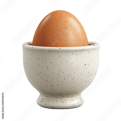 Brown Egg in Speckled Ceramic Egg Cup 3d dot food meal dish isolated on transparent background