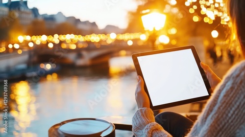 Relaxing evening by the water paris lifestyle image cityscape close-up digital content creation