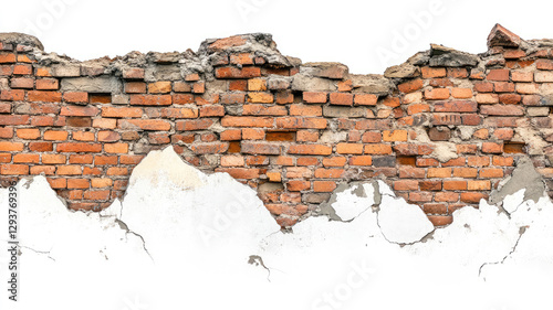 Broken brick wall, isolated on a white background