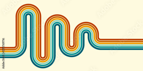 Abstract background of rainbow groovy Wavy Line design in 1970s Hippie Retro style. Vector pattern ready to use for cloth, textile, wrap and other.