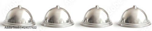Set of shiny silver cloches, isolated on a white background