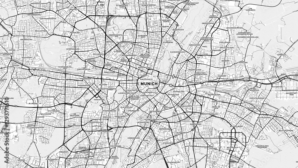 Minimalist München Street Map with Labels and Neighborhoods Minimalist München Street Map with Labels and Neighborhoods