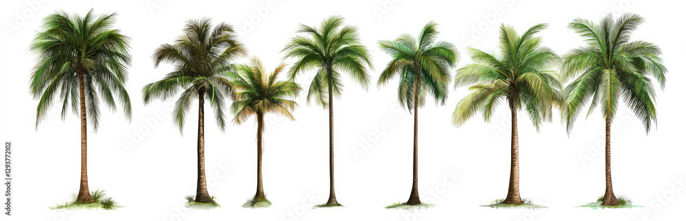 Obraz premium Set of tropical palm trees, isolated on a white background