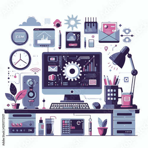 computer, digital, business, technology, communication, laptop, tech, work, office, web, internet, design, employee, vector, information, monitor, pc, modern, device, person, electronic, desktop, scre