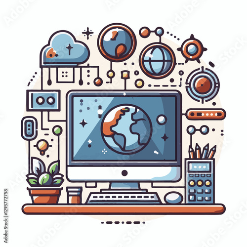 computer, digital, business, technology, communication, laptop, tech, work, office, web, internet, design, employee, vector, information, monitor, pc, modern, device, person, electronic, desktop, scre