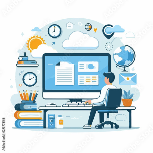 computer, digital, business, technology, communication, laptop, tech, work, office, web, internet, design, employee, vector, information, monitor, pc, modern, device, person, electronic, desktop, scre