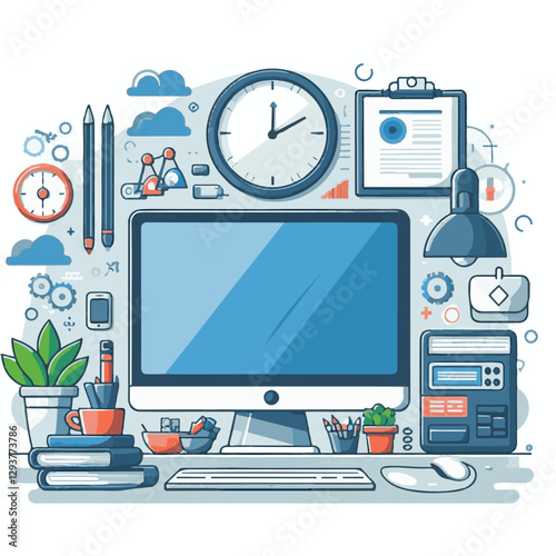 computer, digital, business, technology, communication, laptop, tech, work, office, web, internet, design, employee, vector, information, monitor, pc, modern, device, person, electronic, desktop, scre