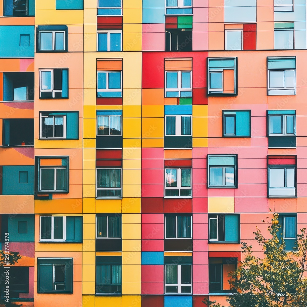 Naklejka premium Vibrant facade with colorful windows