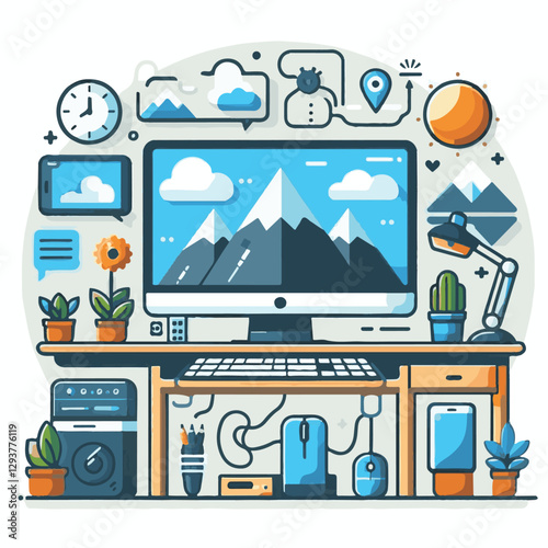 computer, digital, business, technology, communication, laptop, tech, work, office, web, internet, design, employee, vector, information, monitor, pc, modern, device, person, electronic, desktop, scre