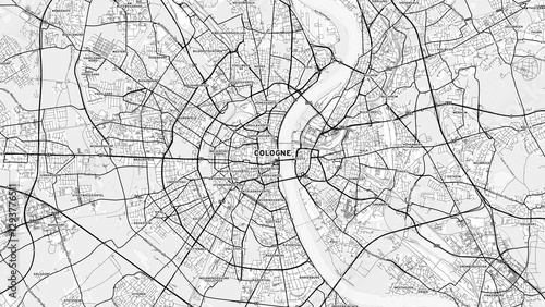 Minimalist Cologne Street Map with Labels and Neighborhoods