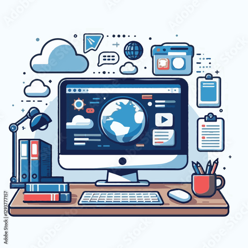 computer, digital, business, technology, communication, laptop, tech, work, office, web, internet, design, employee, vector, information, monitor, pc, modern, device, person, electronic, desktop, scre
