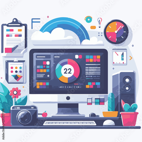 computer, digital, business, technology, communication, laptop, tech, work, office, web, internet, design, employee, vector, information, monitor, pc, modern, device, person, electronic, desktop, scre