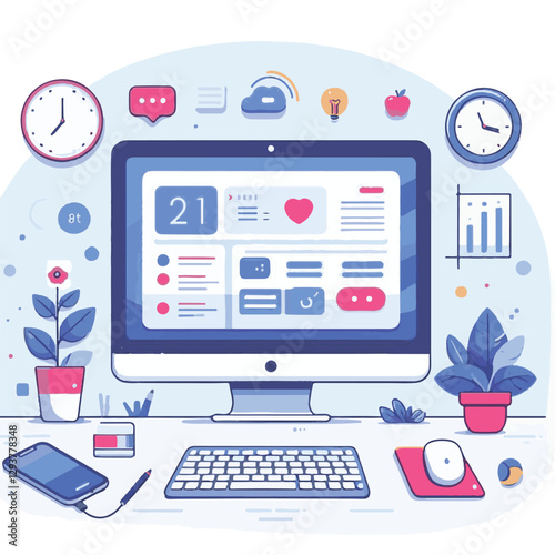 computer, digital, business, technology, communication, laptop, tech, work, office, web, internet, design, employee, vector, information, monitor, pc, modern, device, person, electronic, desktop, scre