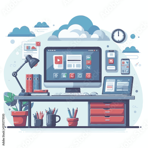computer, digital, business, technology, communication, laptop, tech, work, office, web, internet, design, employee, vector, information, monitor, pc, modern, device, person, electronic, desktop, scre