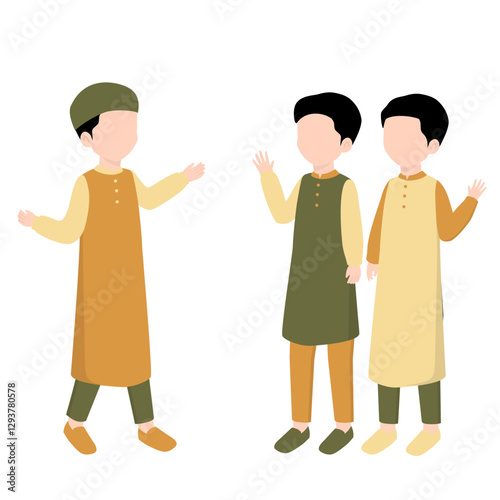 Muslim Kids Friendship. Muslim Boy Talking with Best Friend Illustration