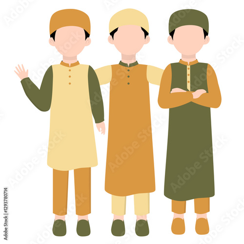 Muslim Kids Friendship. Muslim Boy with Best Friend Illustration