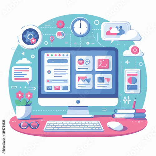 computer, digital, business, technology, communication, laptop, tech, work, office, web, internet, design, employee, vector, information, monitor, pc, modern, device, person, electronic, desktop, scre
