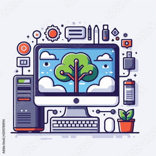computer, digital, business, technology, communication, laptop, tech, work, office, web, internet, design, employee, vector, information, monitor, pc, modern, device, person, electronic, desktop, scre