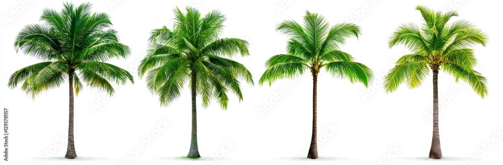 Fototapeta premium Four Lush Green Palm Trees Isolated on White Background