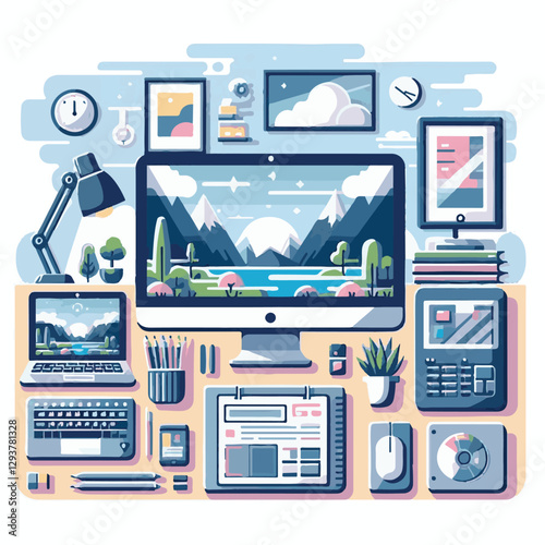 computer, digital, business, technology, communication, laptop, tech, work, office, web, internet, design, employee, vector, information, monitor, pc, modern, device, person, electronic, desktop, scre