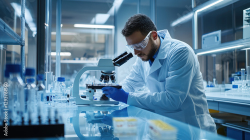 A modern microbiology lab bustling with scientific research