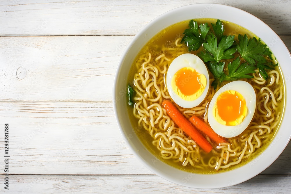Delicious Ramen Noodle Soup with Egg and Carrot Delicious Ramen Noodle Soup with Egg and Carrot