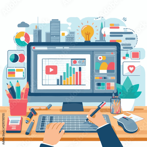 computer, digital, business, technology, communication, laptop, tech, work, office, web, internet, design, employee, vector, information, monitor, pc, modern, device, person, electronic, desktop, scre