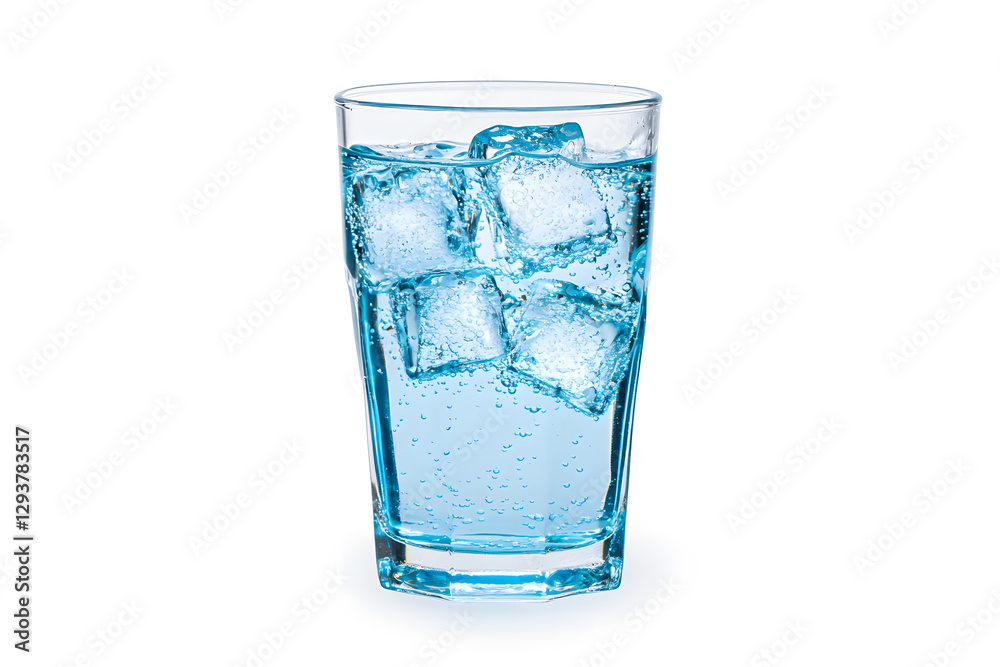 Sparkling water with ice cubes in a glass isolated on white Sparkling water with ice cubes in a glass isolated on white