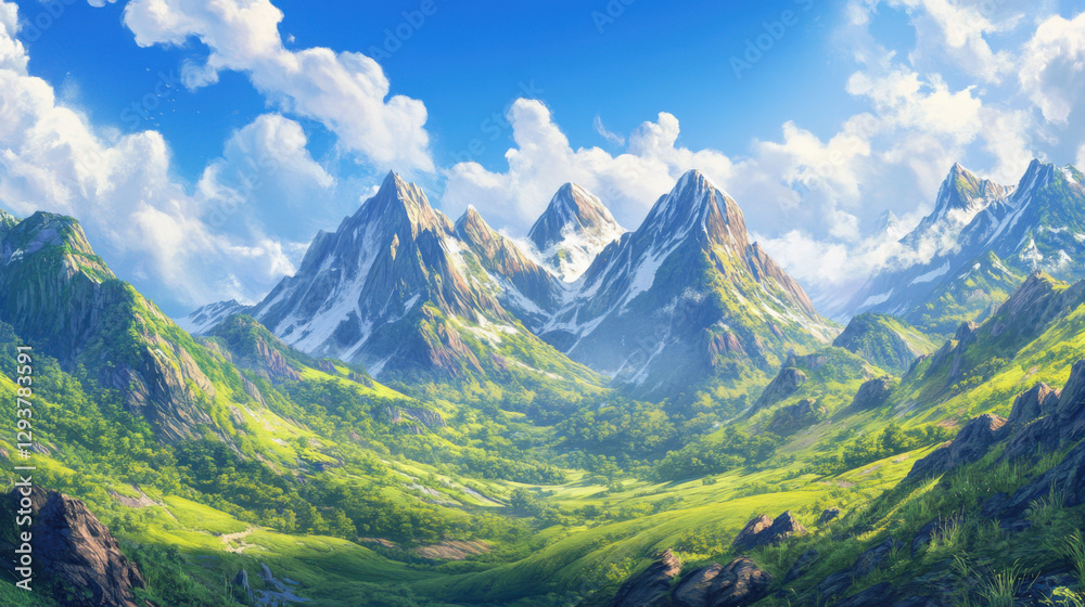 A panoramic high-resolution landscape of towering mountains A panoramic high-resolution landscape of towering mountains